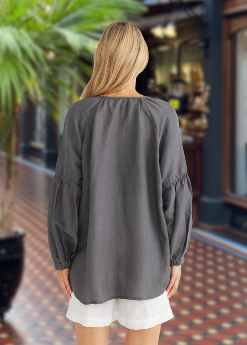 The Shanty Corporation | Salerno Top | Charcoal | 100% Linen